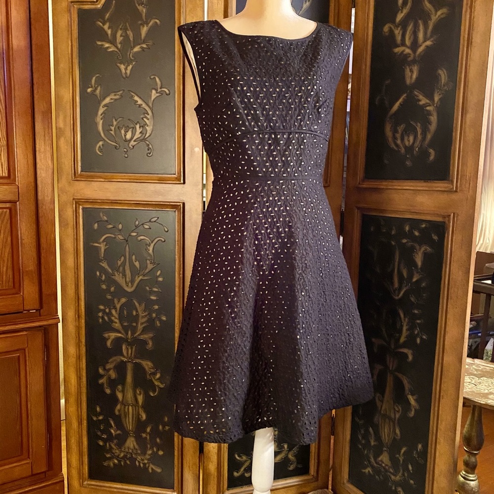 Loft black eyelet lined dress size 8 NWT
